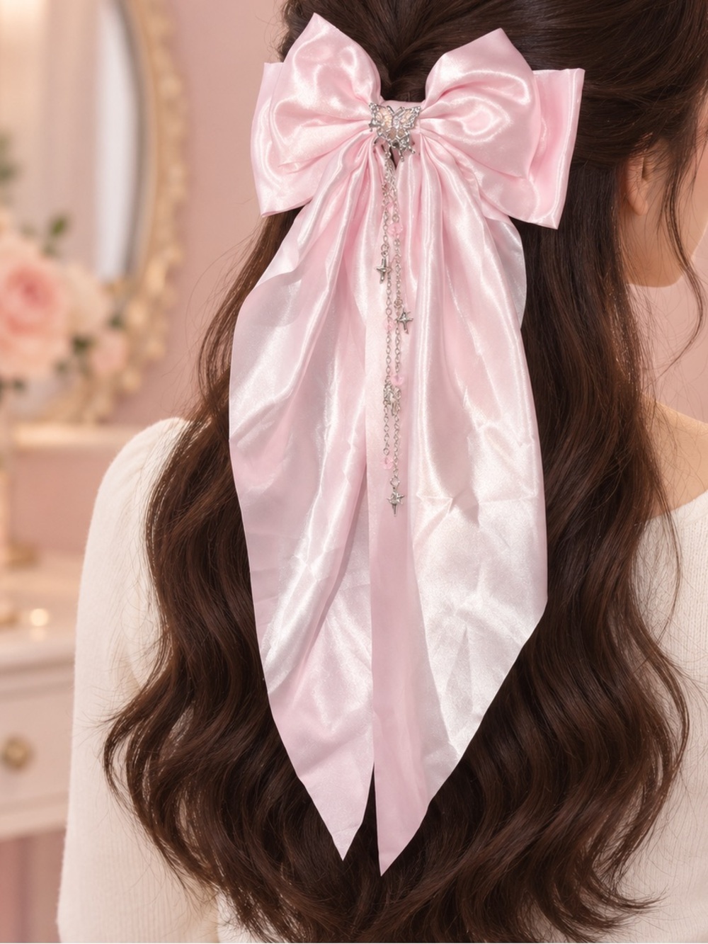 🎀 Sweet Society - NWT Oversized Pink Satin Bow Hair Clip